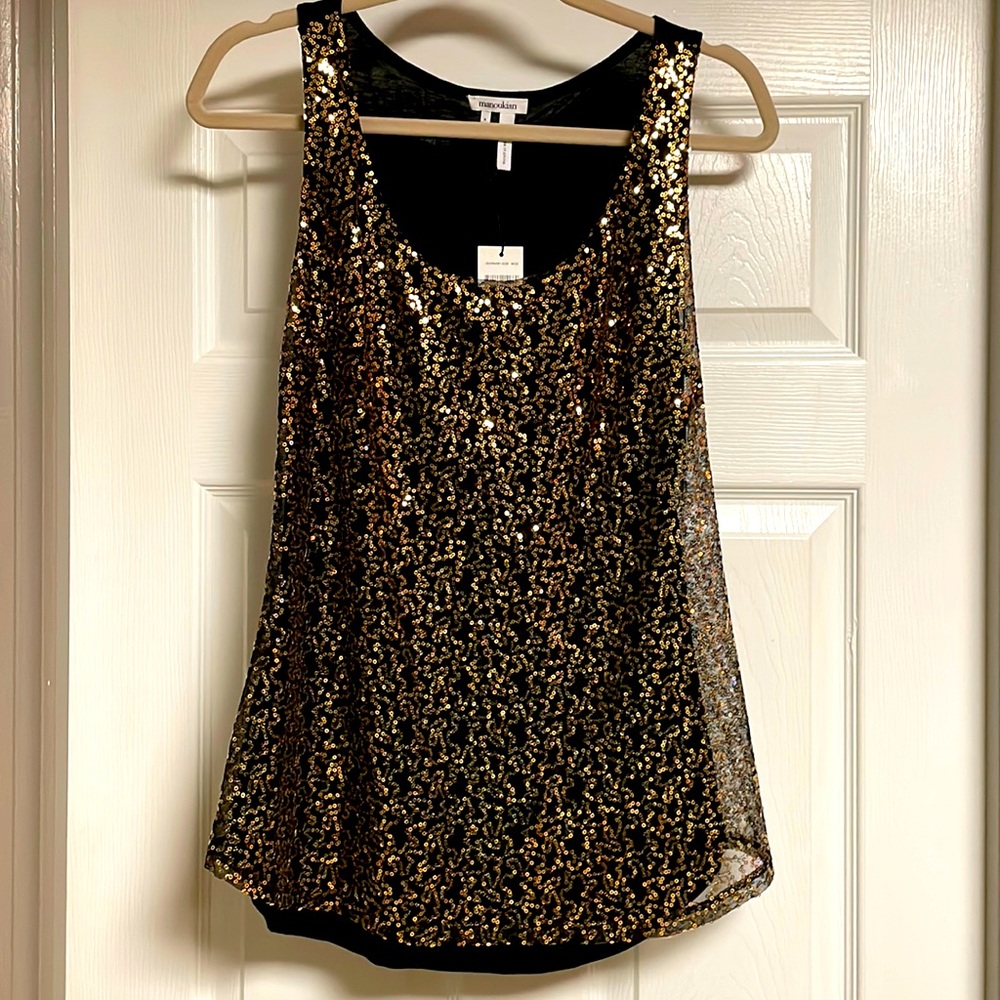Manoukian Paris Black and Gold Sequin Front Tank Top Size Medium